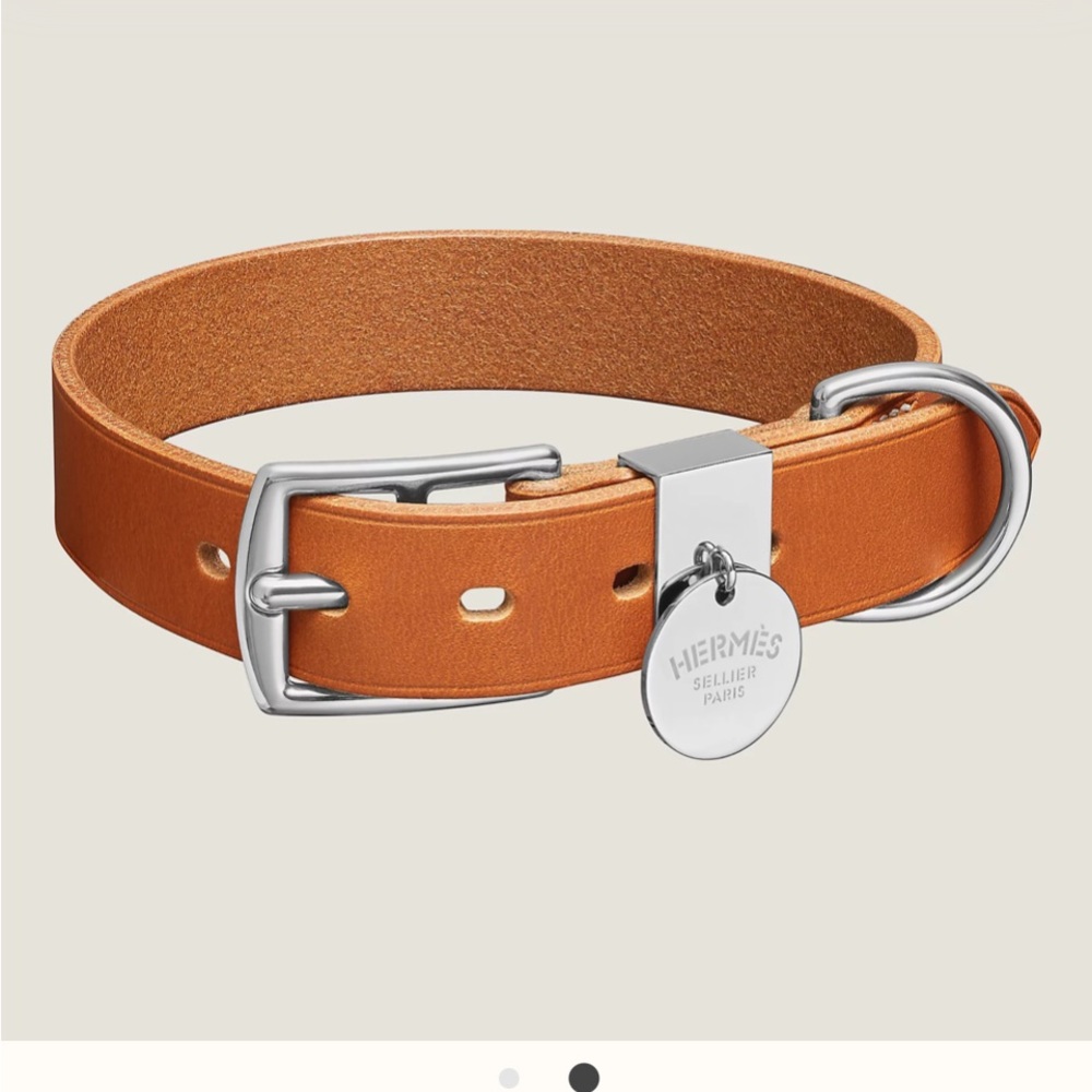 Hermes Tan Leather Dog Collar with Silver Buckle - Brand New with Hermes Bag
